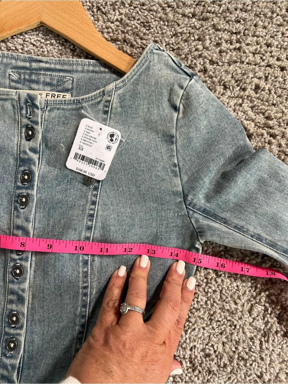 Free People Roadhouse Denim Mini Dress XS NWT Boho Button Front Fit Flare - Picture 5 of 6